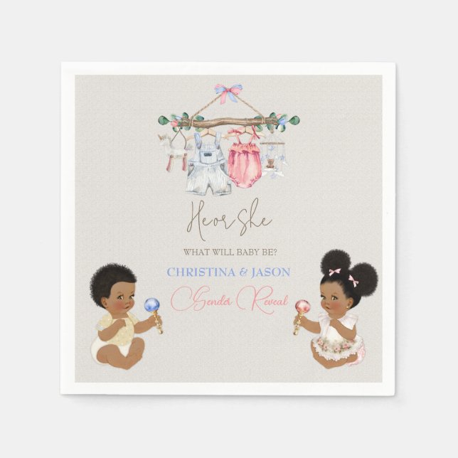 Baby Clothes Gender Reveal Ivory Pink Blue Napkin (Front)