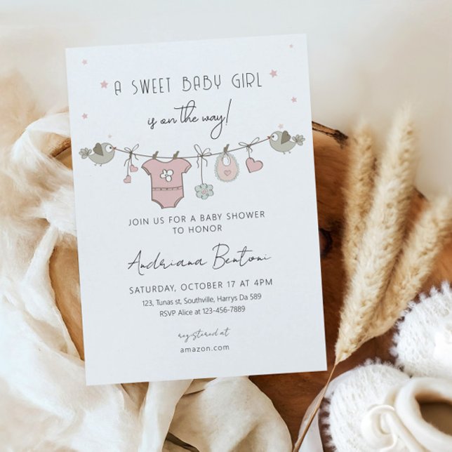 Baby Clothes Girl Baby Shower Invitation (Creator Uploaded)