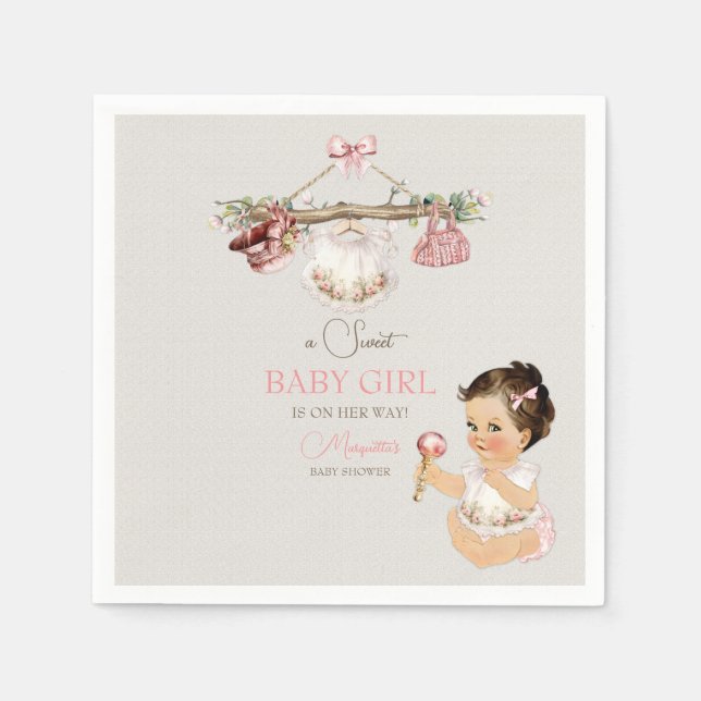 Baby Clothes Girl Baby Shower Ivory Pink Napkin (Front)