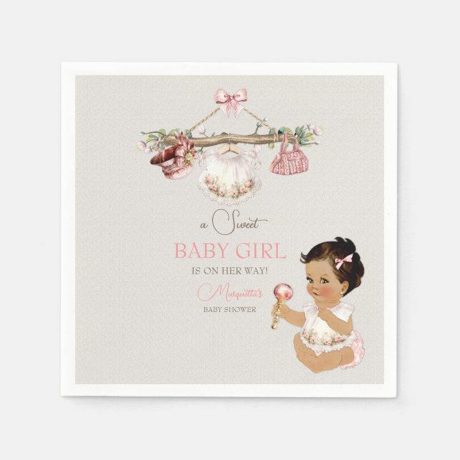 Baby Clothes Girl Baby Shower Ivory Pink Napkin (Front)