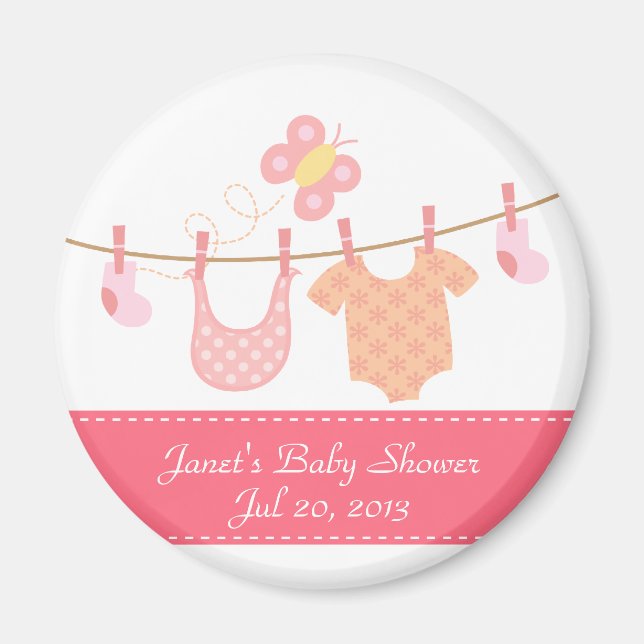 Baby clothes hanging on clothesline with butterfly magnet (Front)