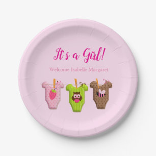 Baby Clothes It's A Girl Baby Shower Paper Plate