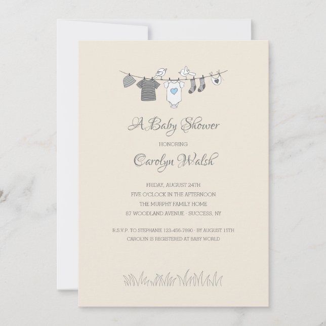 Baby Clothesline Boy Baby Shower Invitation (Front)