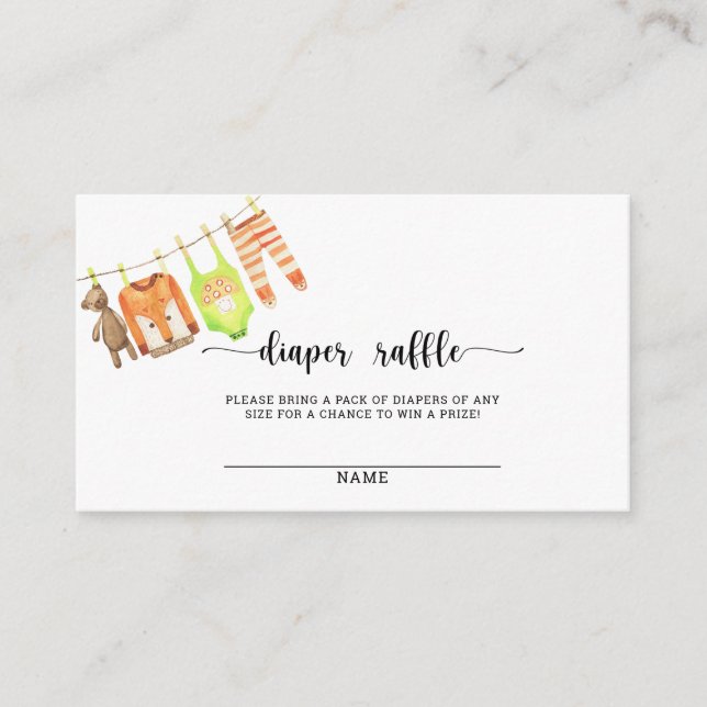 Baby clothesline diaper raffle ticket enclosure card (Front)