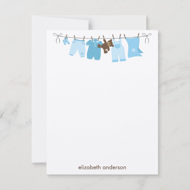 Baby Clothesline Flat Thank You Notes {blue} (Front)