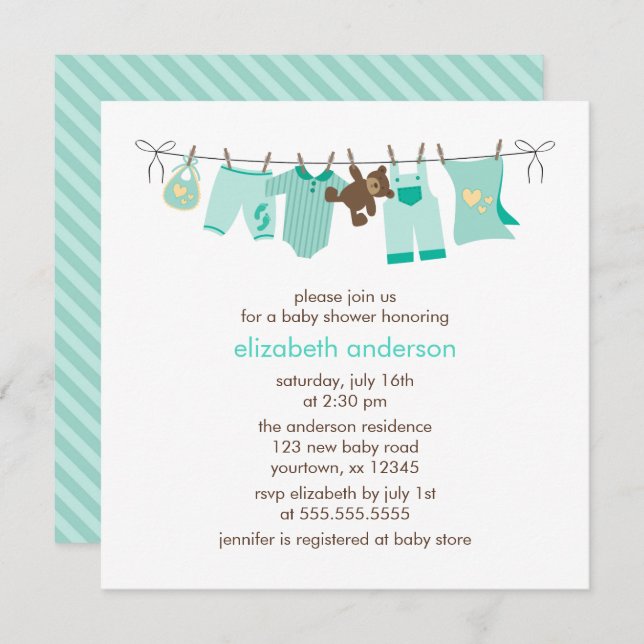 Baby Clothesline Gender Neutral Baby Shower Invitation (Front/Back)