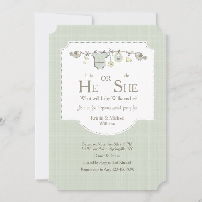 Baby Clothesline Gender Reveal Invitations (Front)