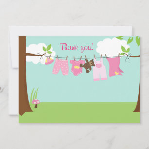 Baby Clothesline (Girl) Flat Thank You notes Invitation