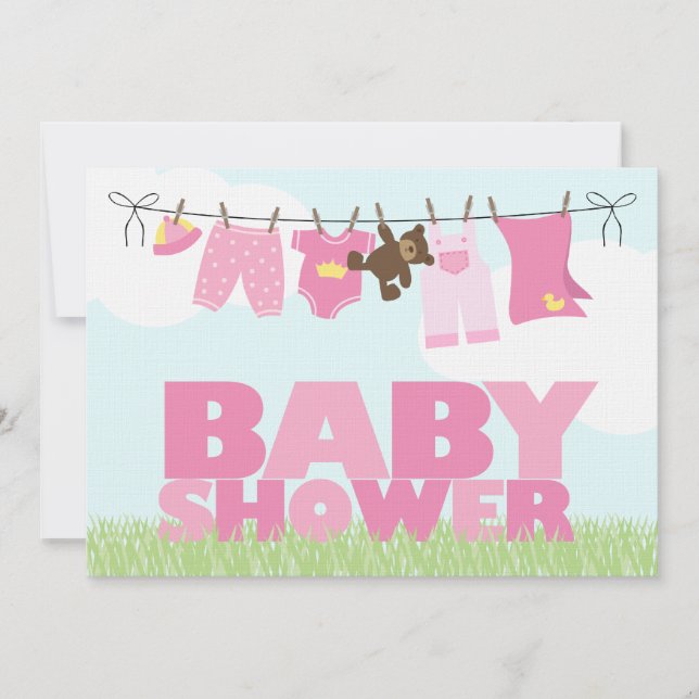 Baby Clothesline Girls Baby Shower Invitation (Front)