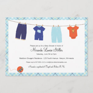 Baby Clothesline Invitationn - Boy Invitation