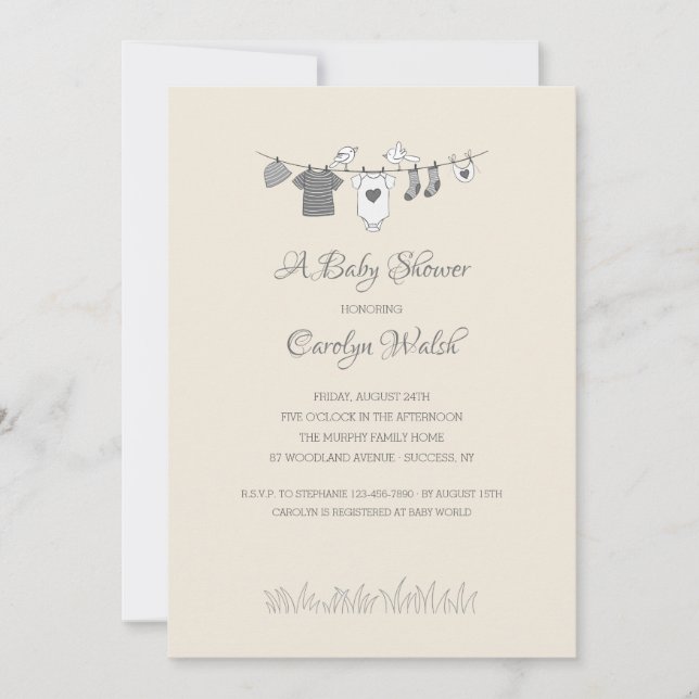 Baby Clothesline Neutral Baby Shower Invitation (Front)