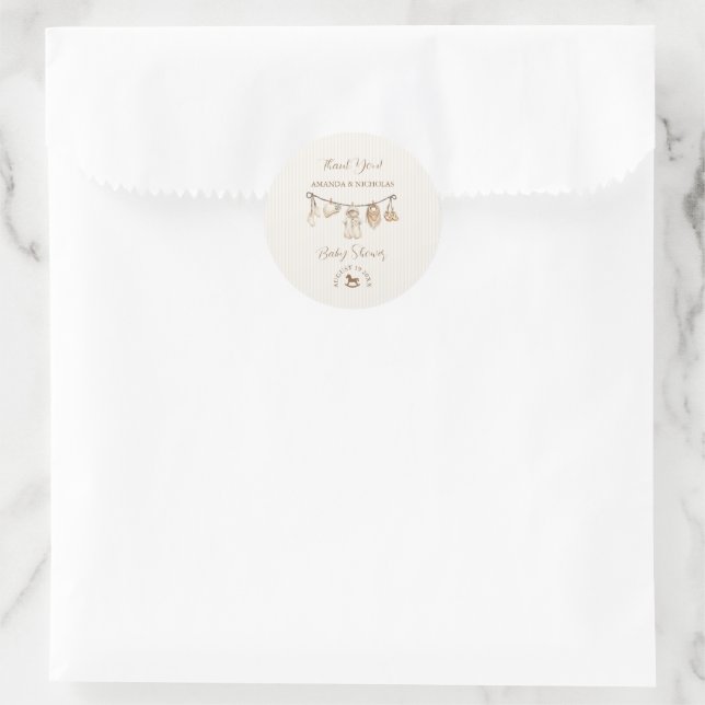 Baby Clothesline Neutral Baby Shower Thank You Classic Round Sticker (Bag)