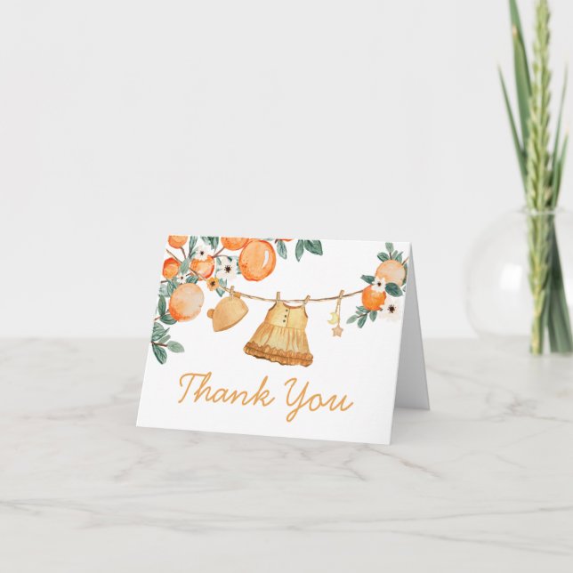 Baby Clothesline Orange Fruit Baby Shower Thank You Card (Front)