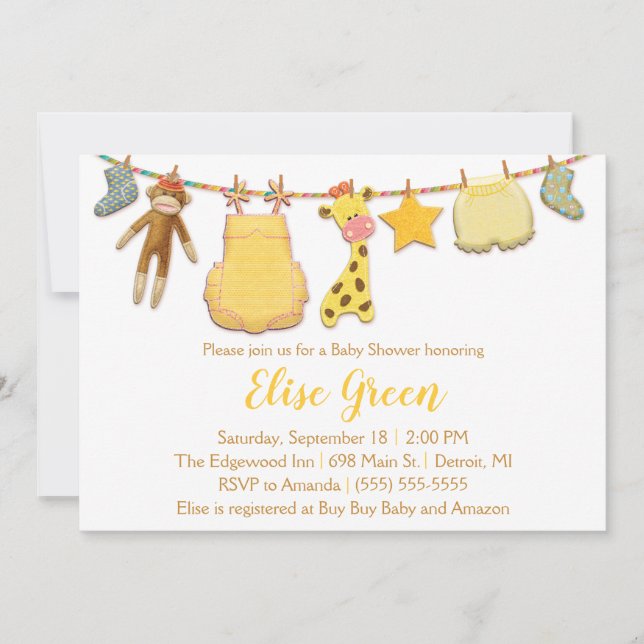 Baby Clothesline Shower Invitation (Front)