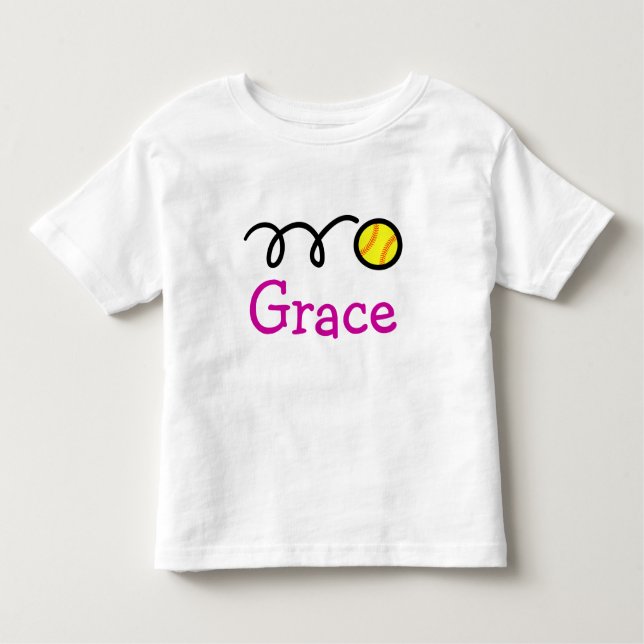 Baby clothing with custom name and softball print toddler T-Shirt (Front)