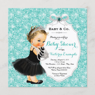 Baby & Co Black Teal Blue Baby Girl Shower Invitation