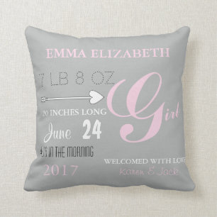 BABY & CO Pink And Grey Nursery Personalise Decor Cushion