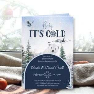 Baby Cold Outside Bear Owl Snow Forest Baby Shower Invitation