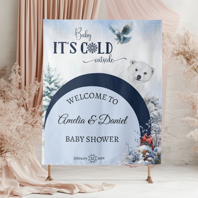 Baby Cold Outside Bear Winter Modern Baby Shower Tapestry (Creator Uploaded)