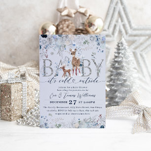 Baby cold outside dusty blue Baby Boy Shower Invitation