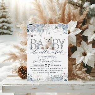 Baby cold outside Floral & Bear Baby Boy Shower Invitation