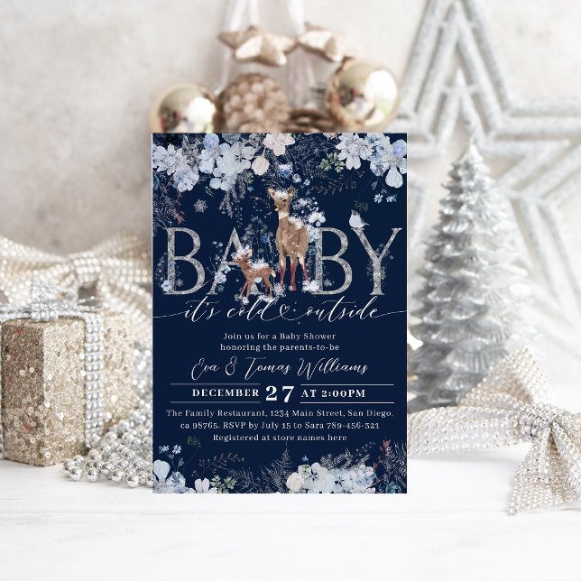 Baby cold outside Navy blue Baby Boy Shower Invitation (Creator Uploaded)