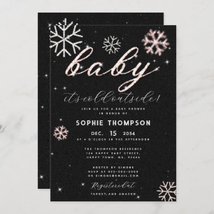 Baby Cold Outside Pink Rhinestones Girl Shower Invitation