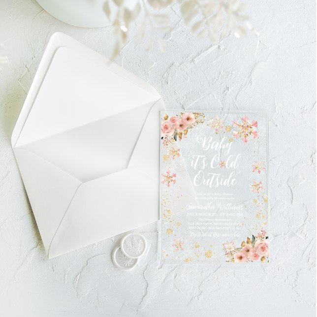 Baby Cold Outside Pink Winter Girl Baby Shower Acrylic Invitations (Creator Uploaded)