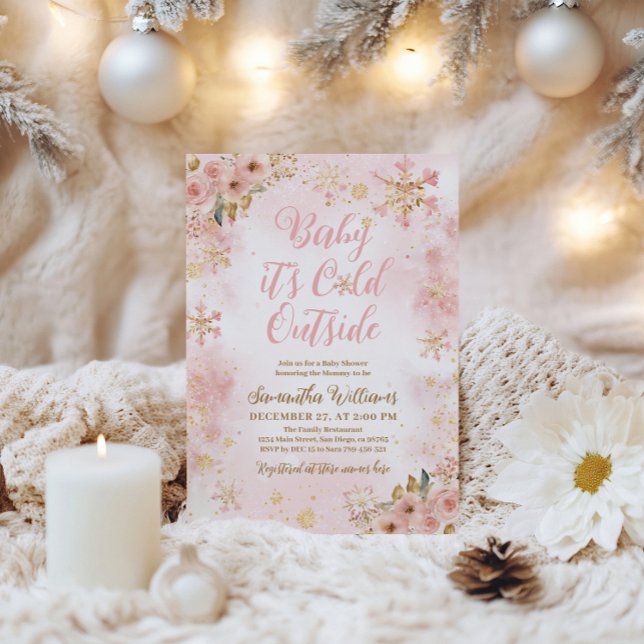 Baby Cold Outside Pink Winter Girl Baby Shower Invitation (Creator Uploaded)