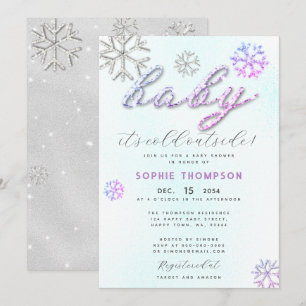 Baby Cold Outside Purple Rhinestones Girl Shower Invitation
