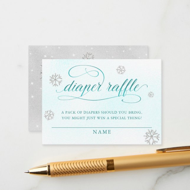 Baby Cold Outside Rhinestone Glitter Diaper Raffle Enclosure Card (Front/Back In Situ)
