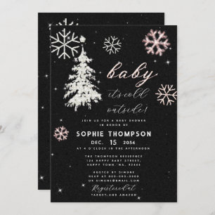 Baby Cold Outside Rhinestones Tree Girl Shower Invitation