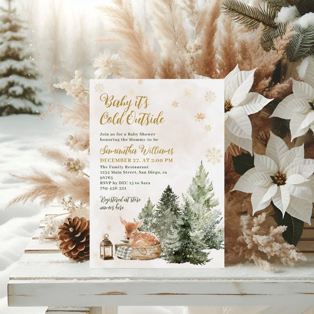 Baby Cold Outside Rustic Deer Winter Baby Shower Invitation (Creator Uploaded)