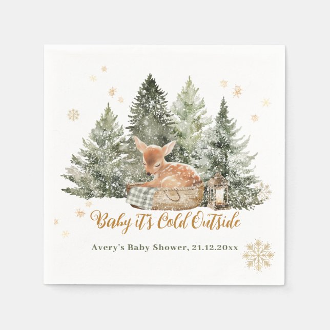 Baby Cold Outside Rustic Deer Winter Baby Shower Napkin (Front)