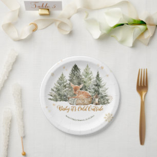 Baby Cold Outside Rustic Deer Winter Baby Shower Paper Plate
