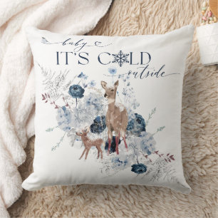 Baby cold outside Winter Floral Deer Baby Shower Cushion