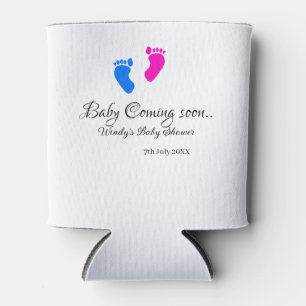 Baby coming soon baby shower blue pink baby feet n can cooler