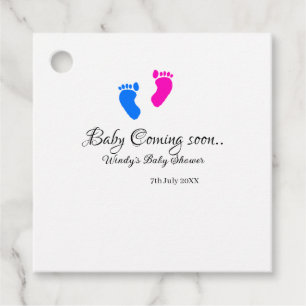 Baby coming soon baby shower blue pink baby feet n favour tags