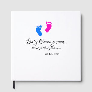 Baby coming soon baby shower blue pink baby feet n guest book