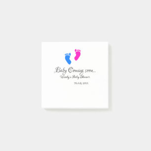 Baby coming soon baby shower blue pink baby feet n post-it notes