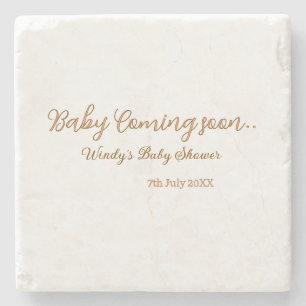 Baby coming soon baby shower brown pink name trend stone coaster