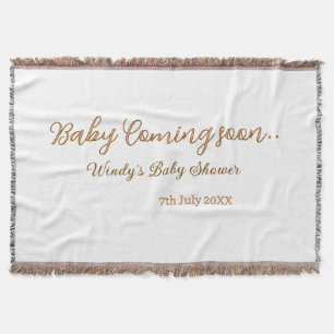 Baby coming soon baby shower brown pink name trend throw blanket