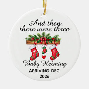Baby Coming Soon Family of Three Christmas Ceramic Ornament