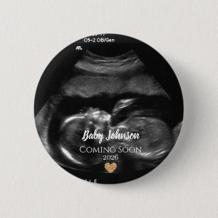 Baby Coming Soon Ultrasound Gold heart 6 Cm Round Badge