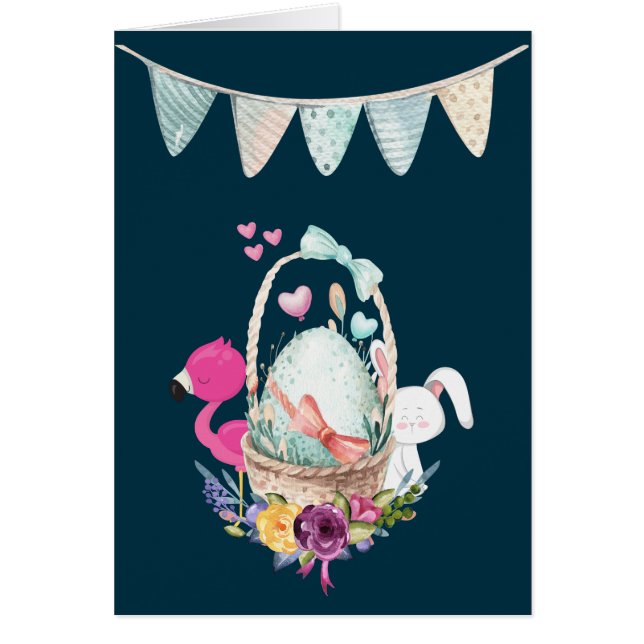 Baby Congrats with Nesting Egg Flamingo & Bunny (Front)