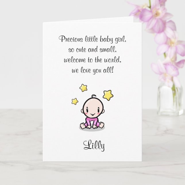 Baby Congratulations Card W. Text & Girl's Name,  (Orchid)