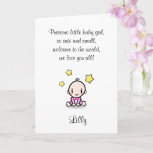 Baby Congratulations Card W. Text & Girl's Name, 