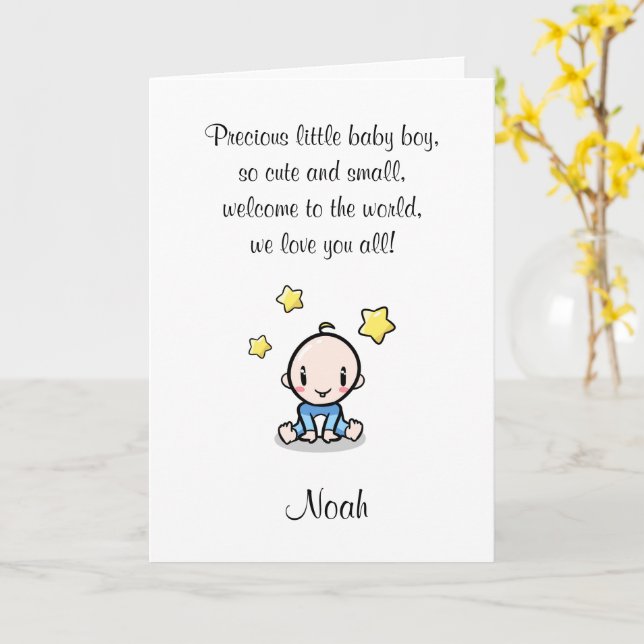 Baby Congratulations Card With Boy's Name & Text. (Yellow Flower)