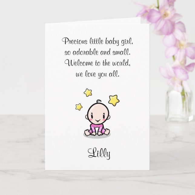 Baby Congratulations Card With Girl's Name,  (Orchid)