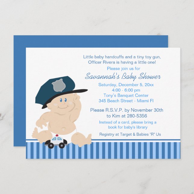 Baby Cop Police Officer Baby Shower Invitation (Front/Back)